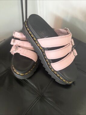 Dr. Martens Pink Triple-Strap Platform Slide Sandals